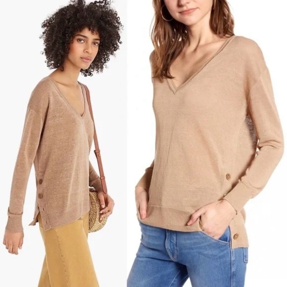 Tan J Crew NWT side button linen blend sweater - Picture 1 of 5